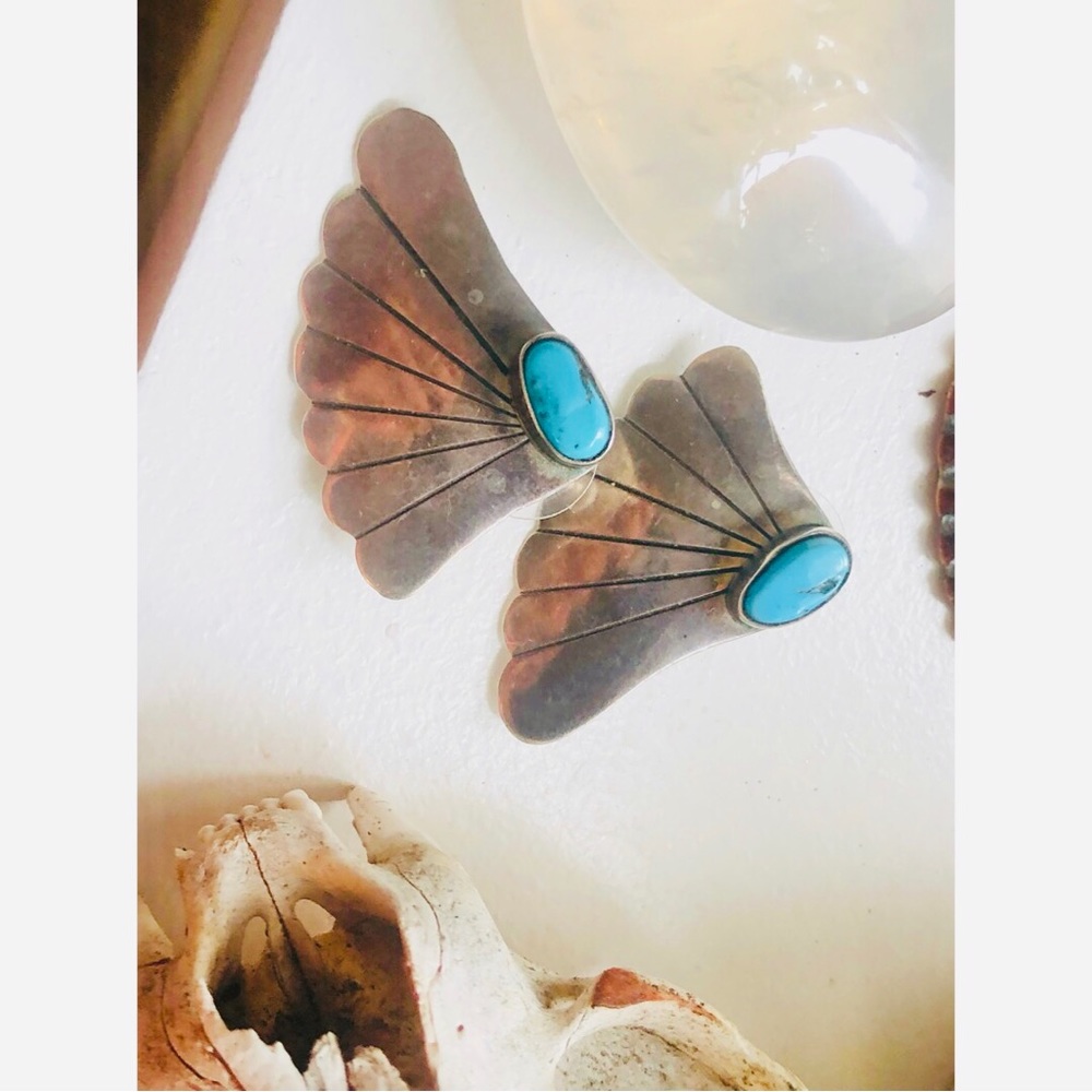 🌞🌵Sterling silver and turquoise wing earrings!!! - Picture 4 of 6